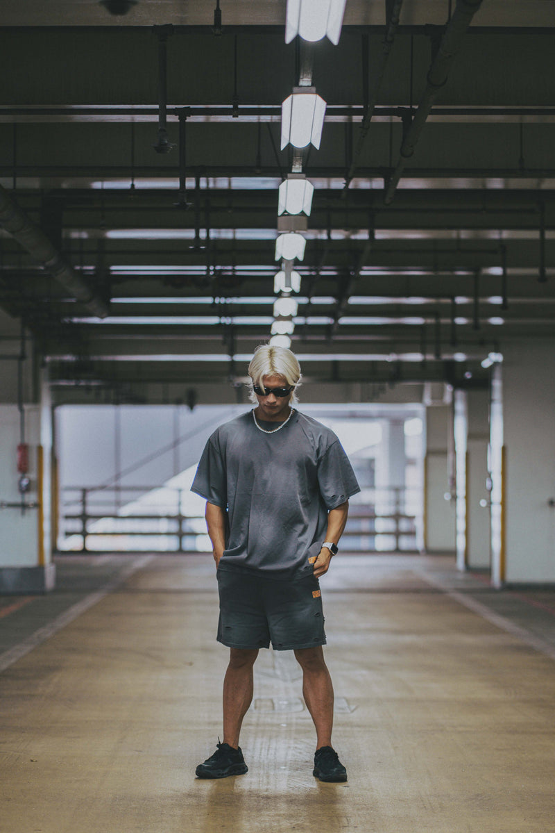 XENO DAMAGE SWEAT SHORT PANTS GRAY