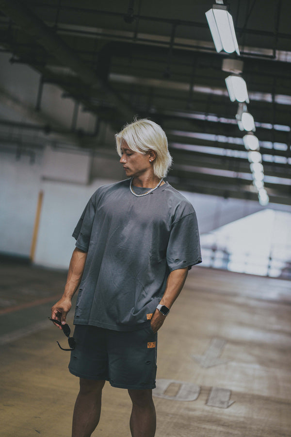 XENO DAMAGE SWEAT SHORT PANTS GRAY