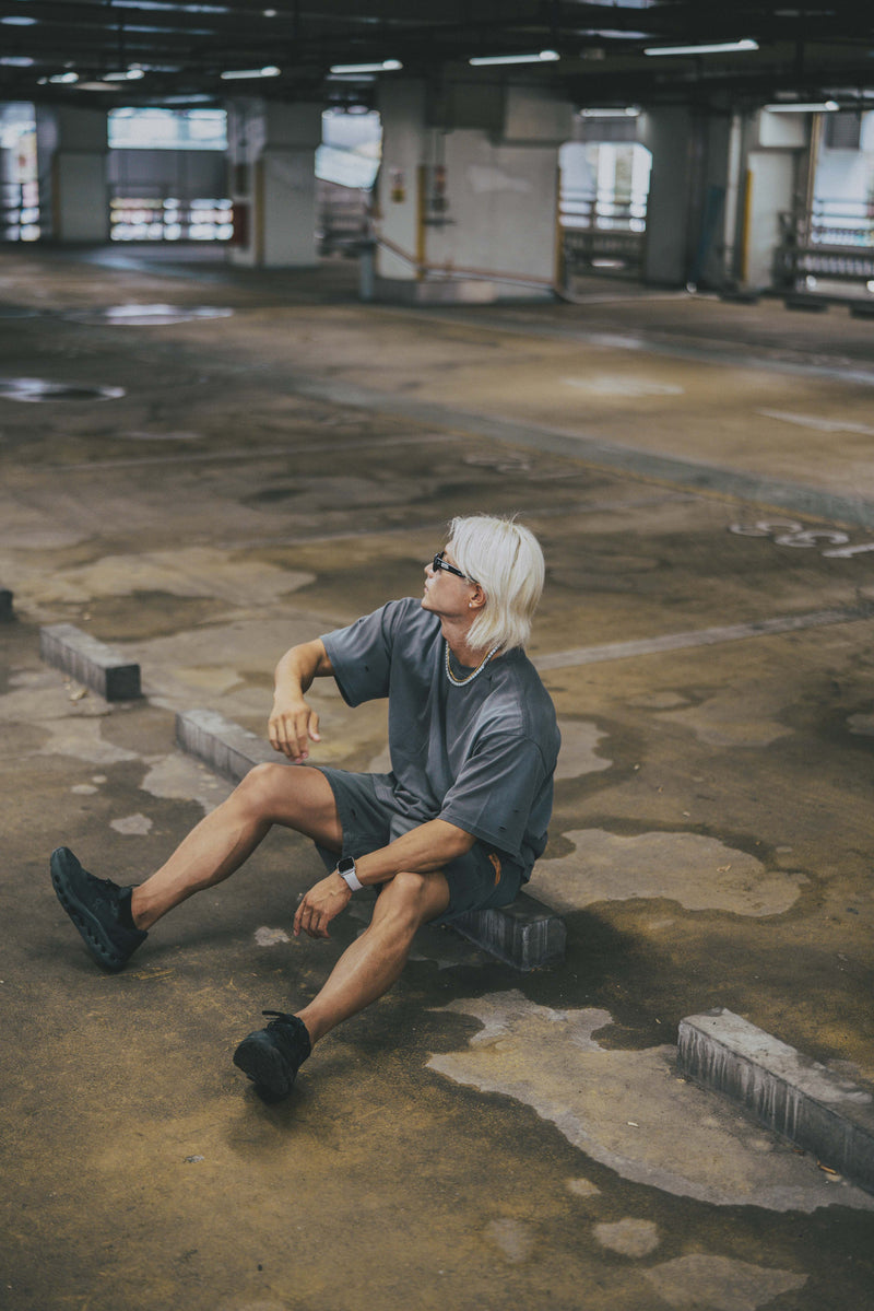 XENO DAMAGE SWEAT SHORT PANTS GRAY