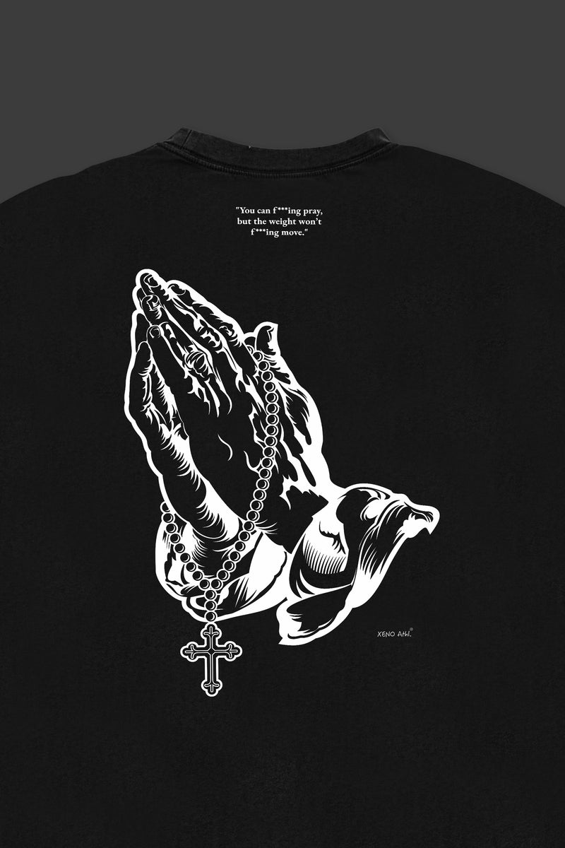 XENO “PRAYING HANDS” OVERSIZED TEE BLEACH BLACK