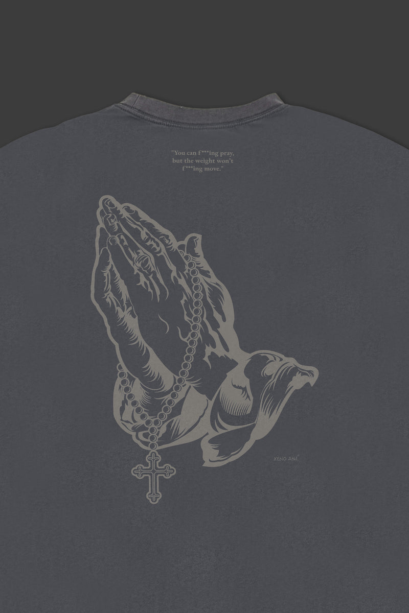 XENO “PRAYING HANDS” OVERSIZED TEE BLEACH BLUE GRAY