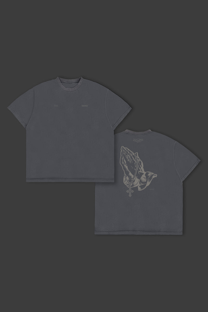 XENO “PRAYING HANDS” OVERSIZED TEE BLEACH BLUE GRAY