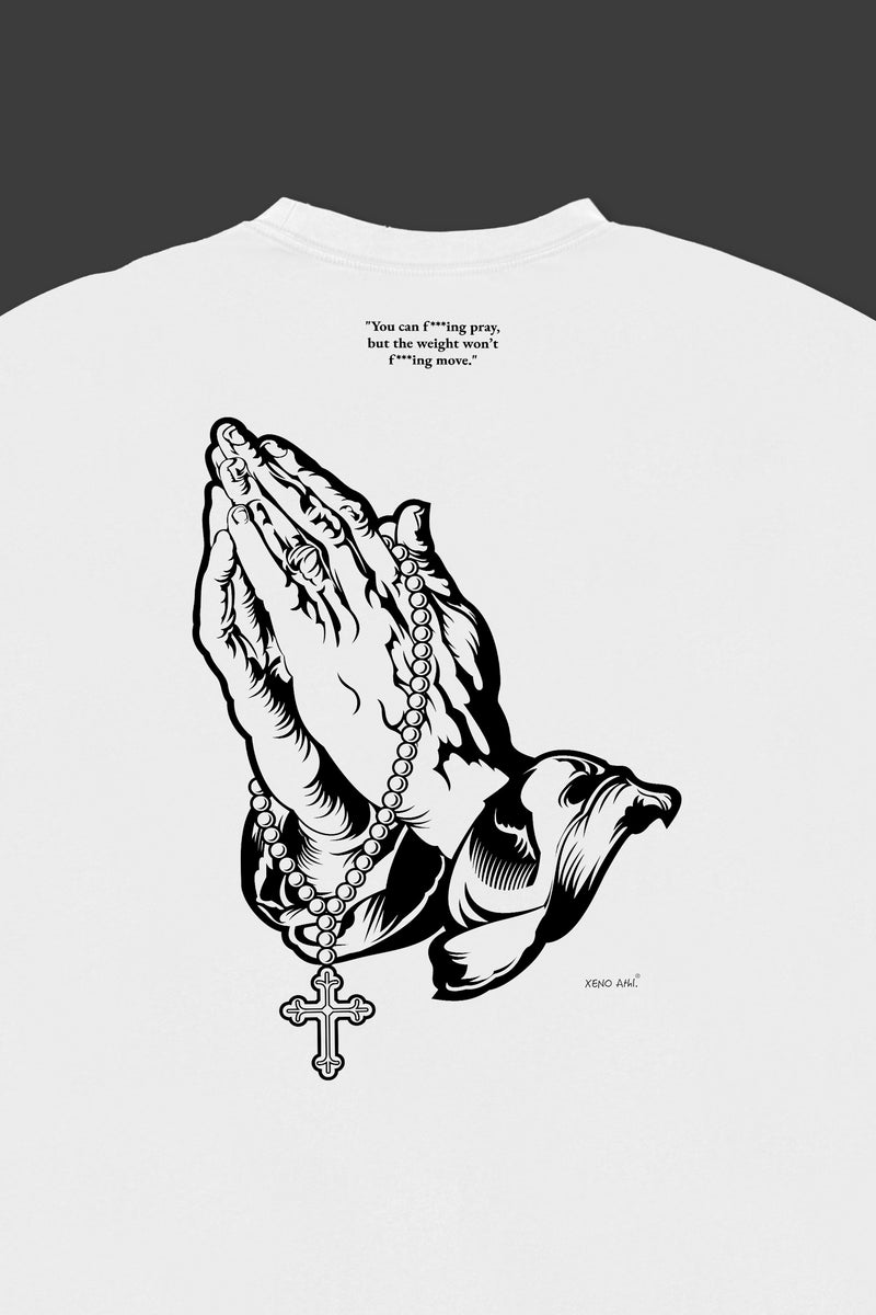 XENO “PRAYING HANDS” OVERSIZED TEE BLEACH WHITE