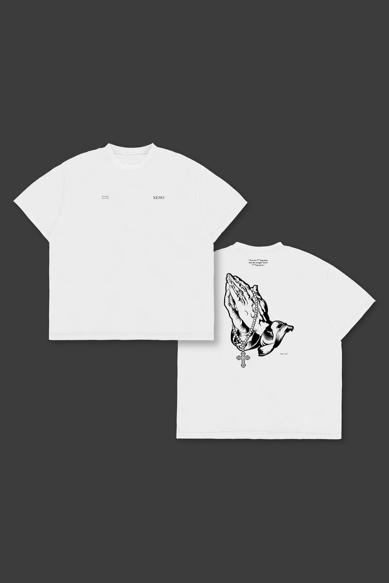 XENO “PRAYING HANDS” OVERSIZED TEE BLEACH WHITE