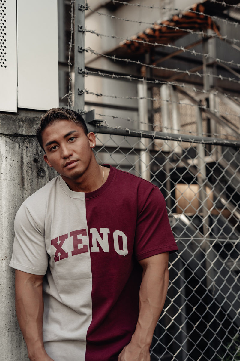XENO SPLIT T-SHIRT BEIGE x WINE