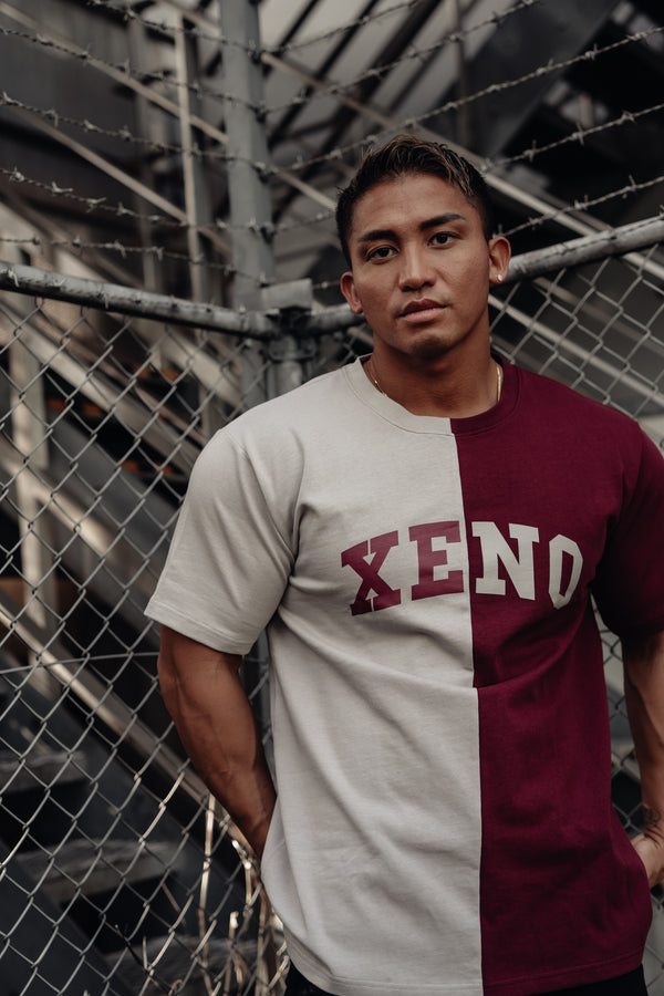 XENO SPLIT T-SHIRT BEIGE x WINE