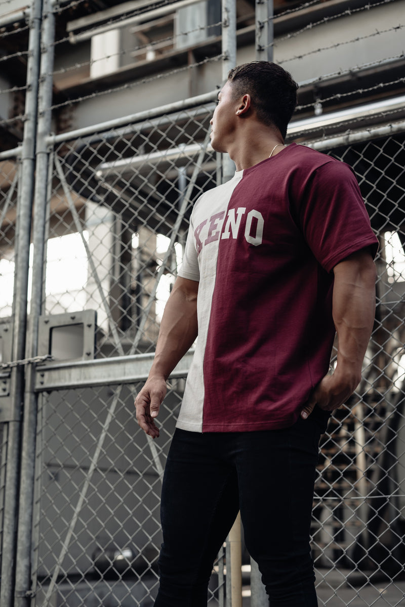 XENO SPLIT T-SHIRT BEIGE x WINE