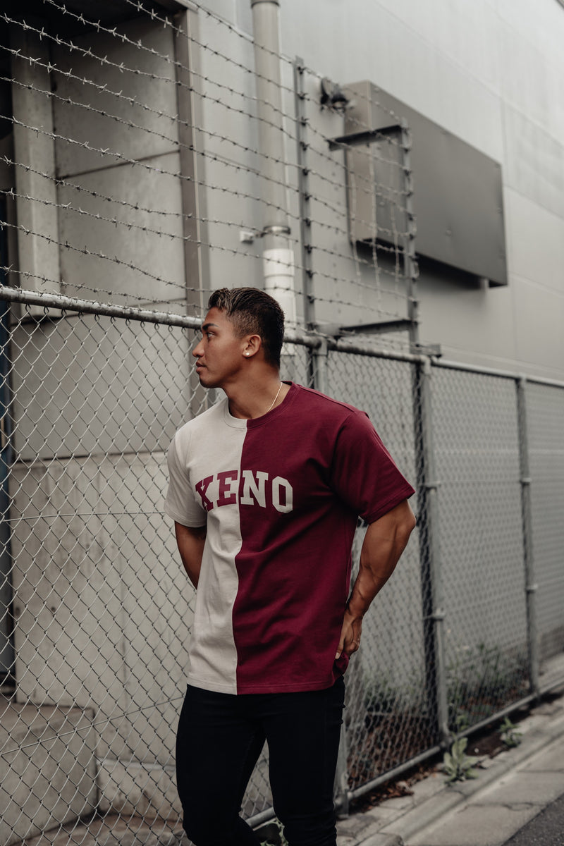 XENO SPLIT T-SHIRT BEIGE x WINE
